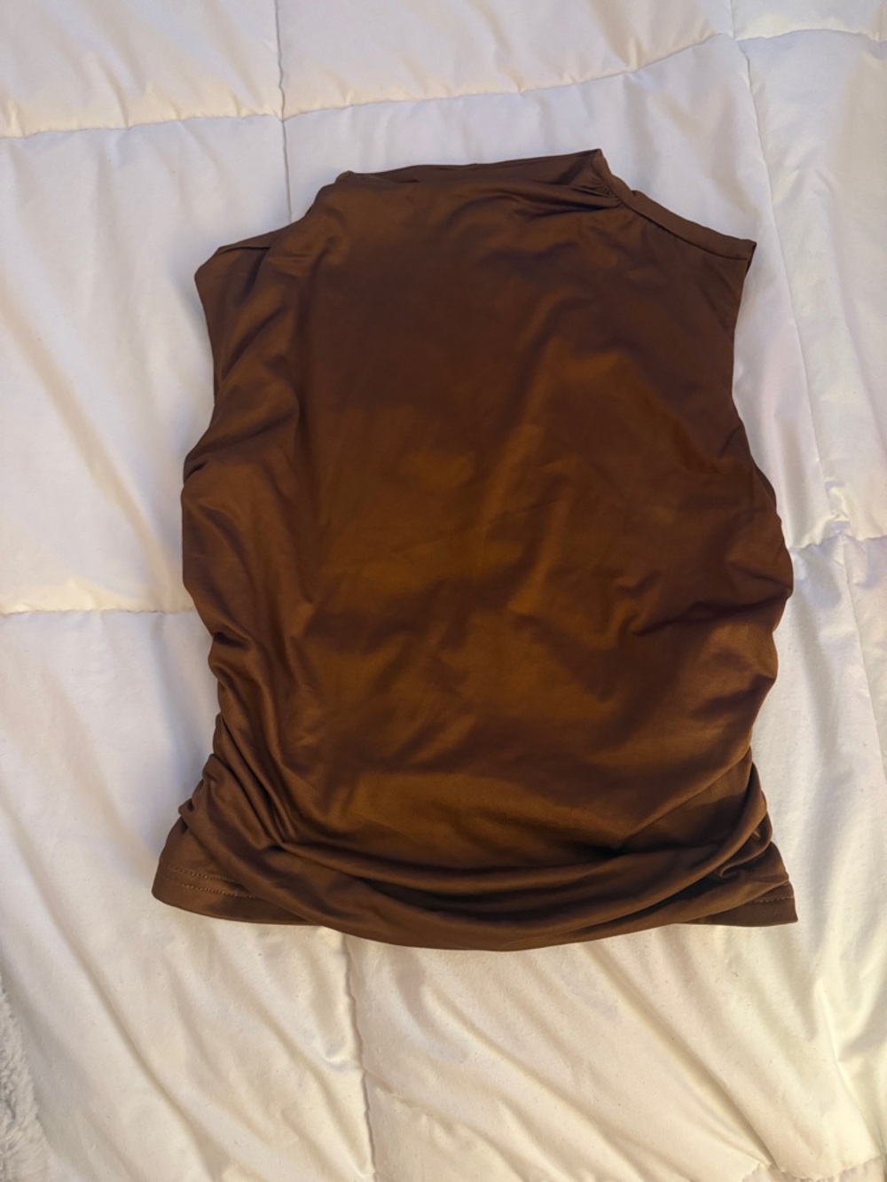 Amazon Brown Sleeveless Ruched Tank Top